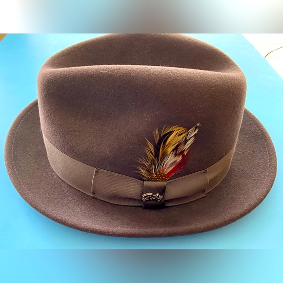 Bailey of Hollywood- Stylish Brown Wool Fedora Hat w/Feather Accent - size XL